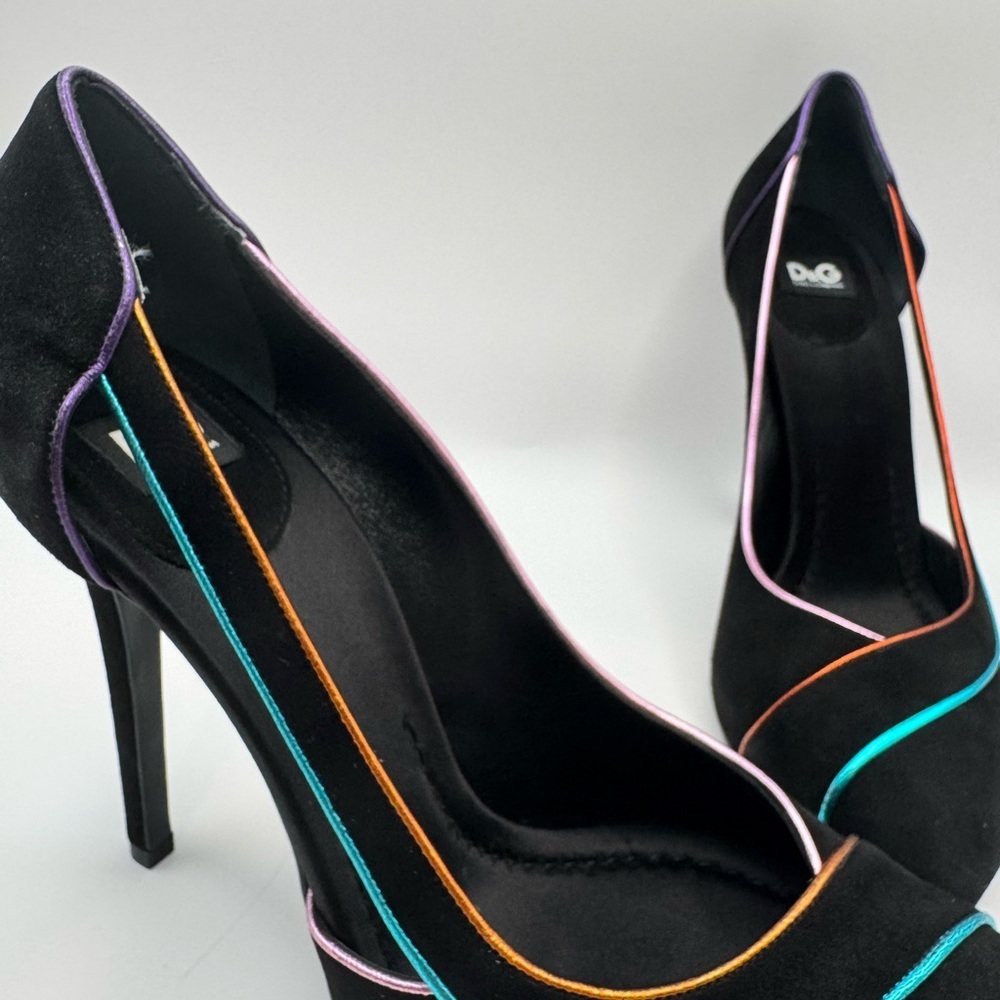 D&G Black Heels with Vibrant Multicolor Accents size 39 Italy - Picture 2 of 7